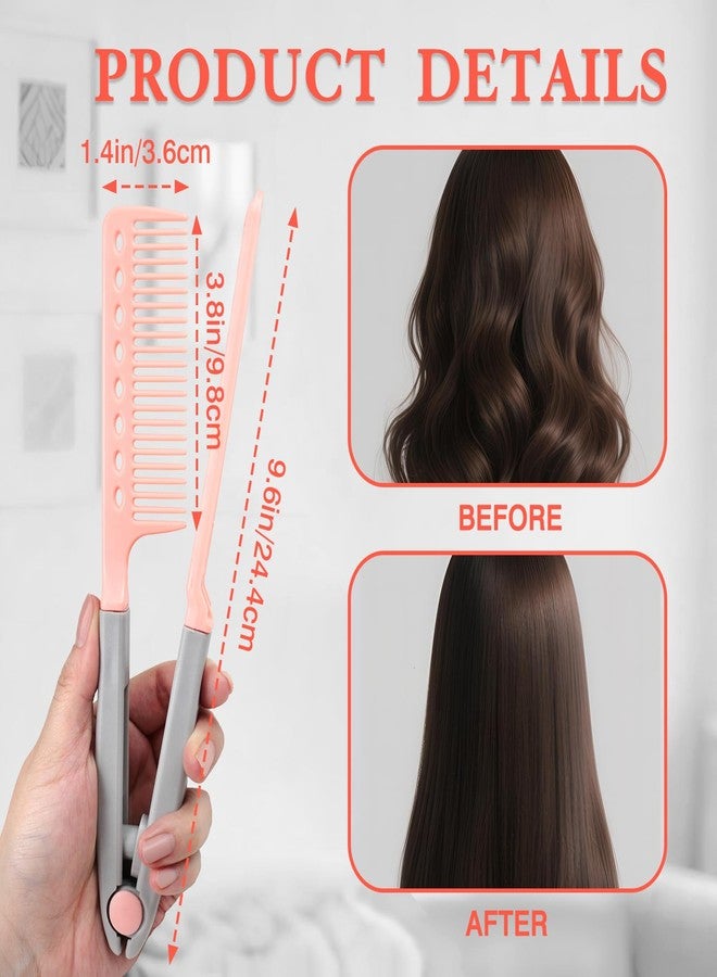 Brvlsoc DIY Salon V-Shaped Hair Straightening Comb – 2PCS Hair Styling Brush Set for Smoothing & Straightening, Portable Hairdressing Tool (Pink) - Image 4